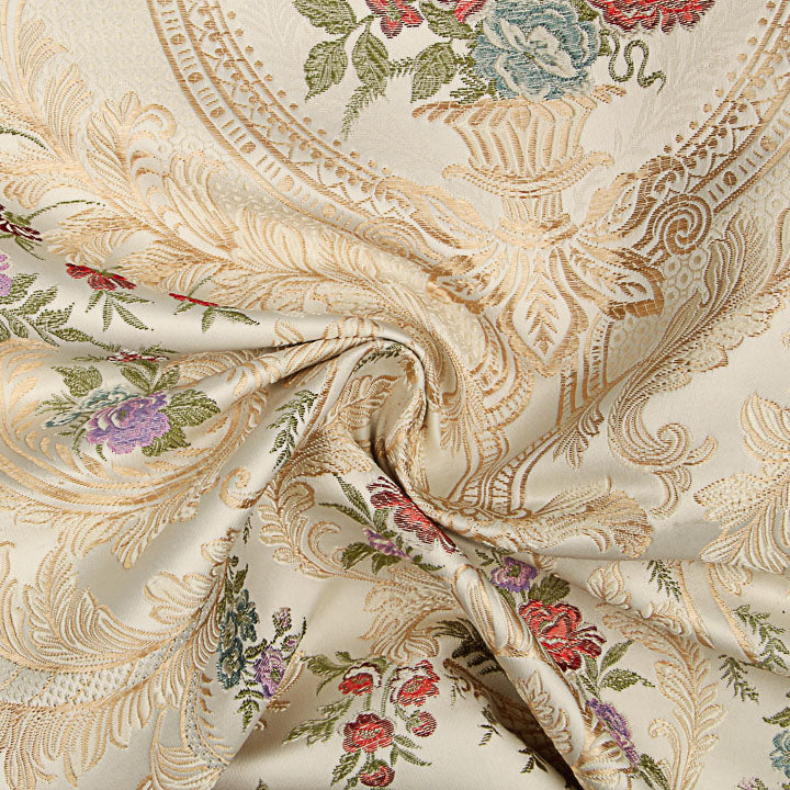 Beige and Gold Floral Damask Jacquard Brocade - Ribes y Casals