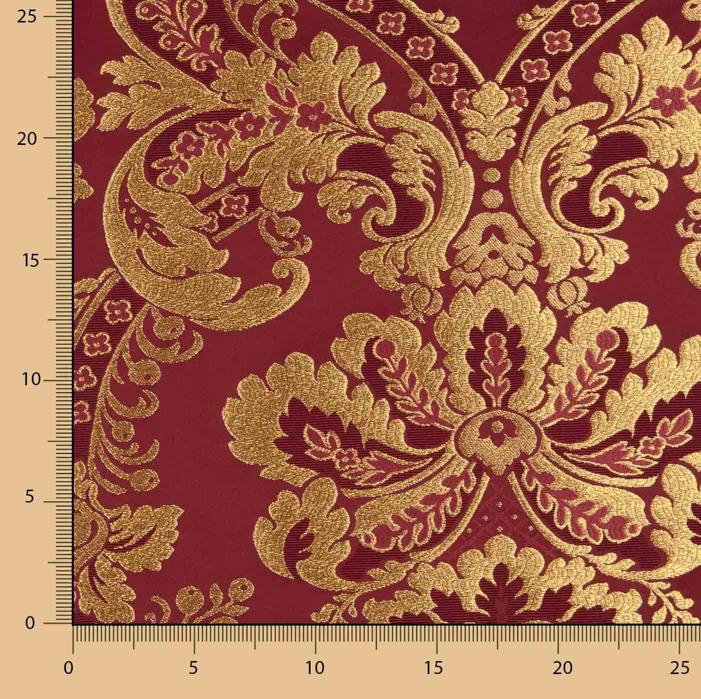 Gold and Burgundy Jacquard Damask Brocade - Ribes y Casals