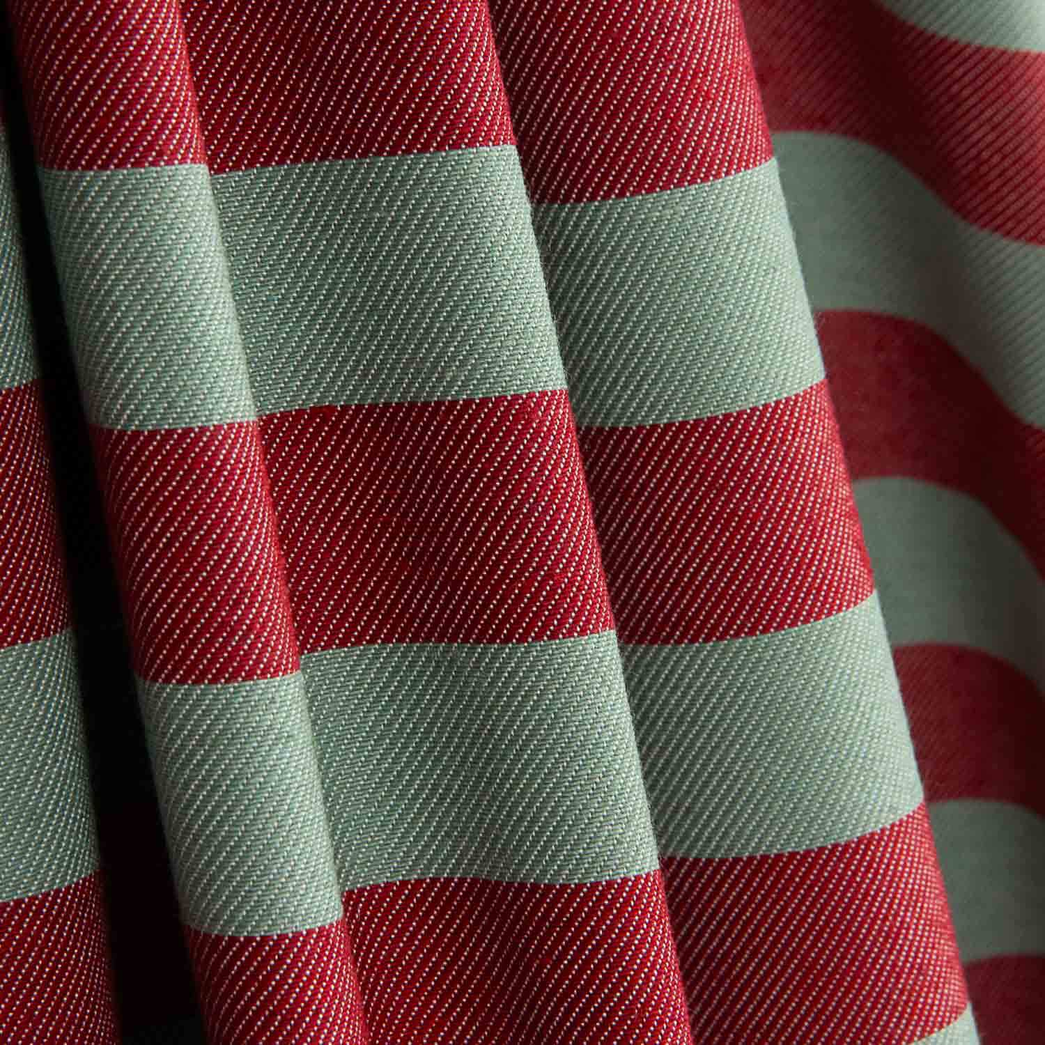 Two-tone burgundy and aqua stripes on canvas - Ribes y Casals