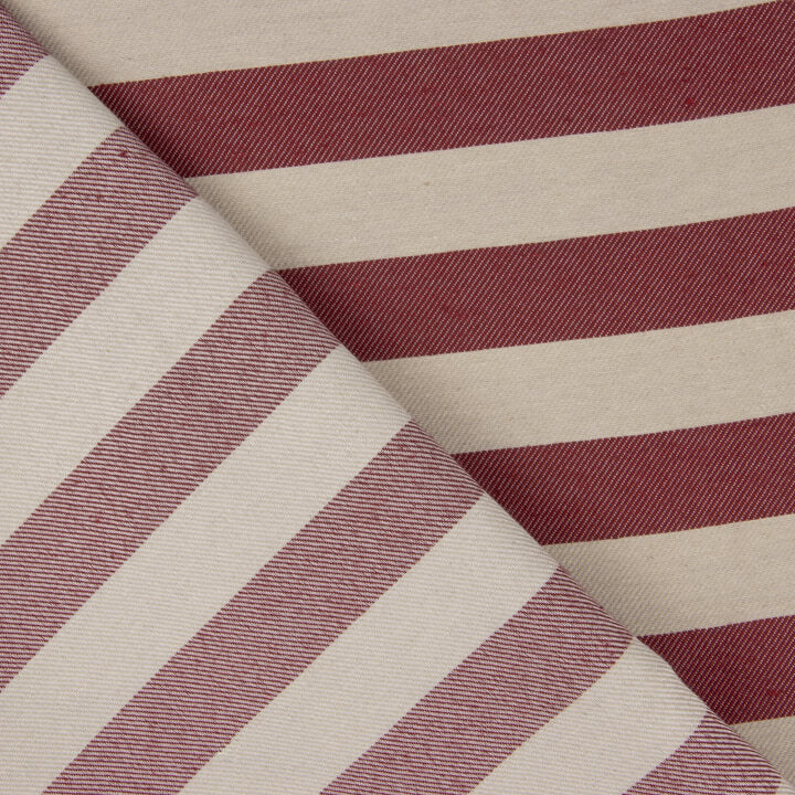 Two-tone red and unbleached ecru striped cotton canvas - Ribes y Casals