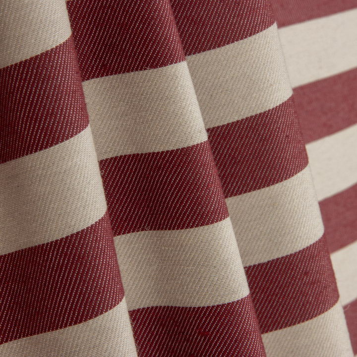 Two-tone red and unbleached ecru striped cotton canvas - Ribes y Casals