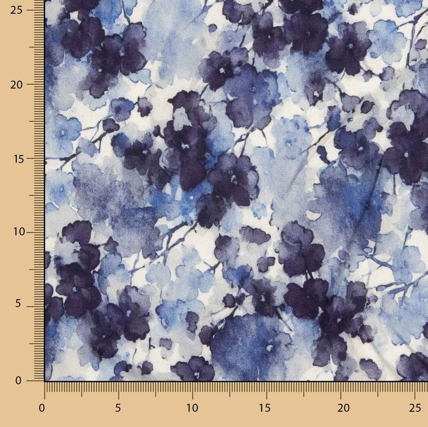 Stretch Viscose Fabric, Watercolour Blue Floral Print - Ribes y Casals