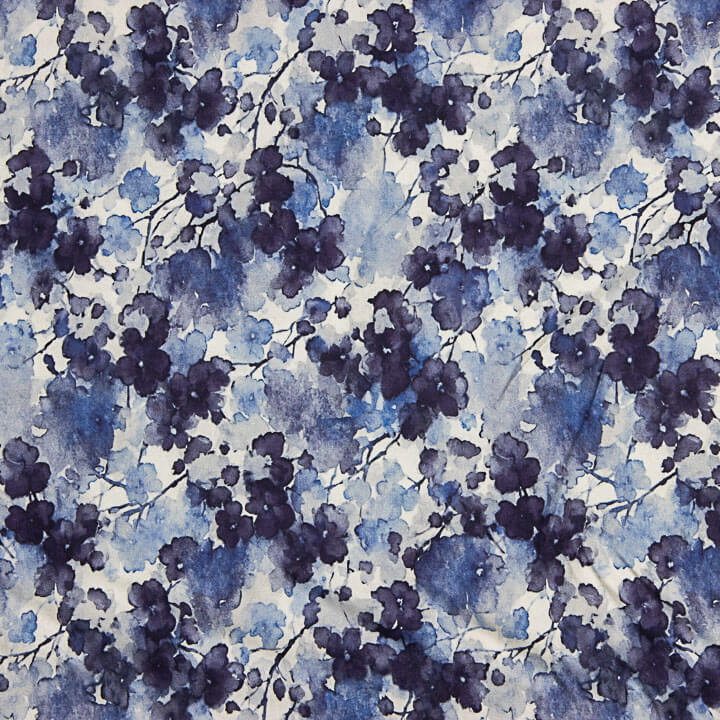 Stretch Viscose Fabric, Watercolour Blue Floral Print - Ribes y Casals