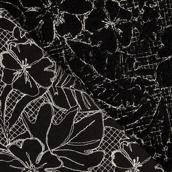 Noctis Black Floral Embroidered Bouclé - Ribes y Casals