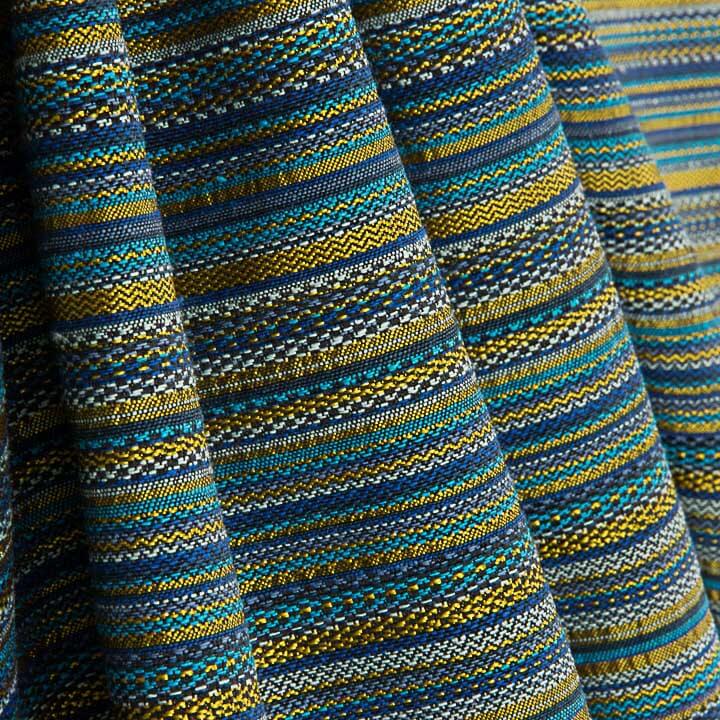 Alpujarreña Stripes Brocade in Blue, Turquoise and Mustard - Ribes y Casals