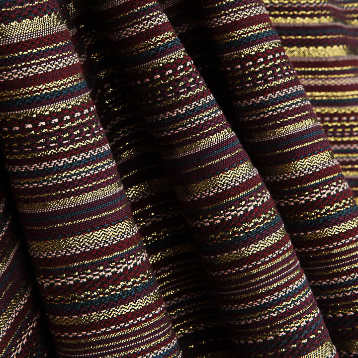 Alpujarra-style Lurex Brocade with Stripes in Scarlet and Pink - Ribes y Casals