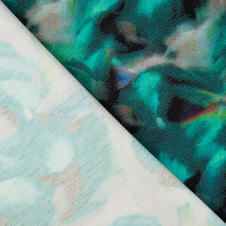 Emerald Green Brushstroke Printed Ponte Roma Knit - Ribes y Casals