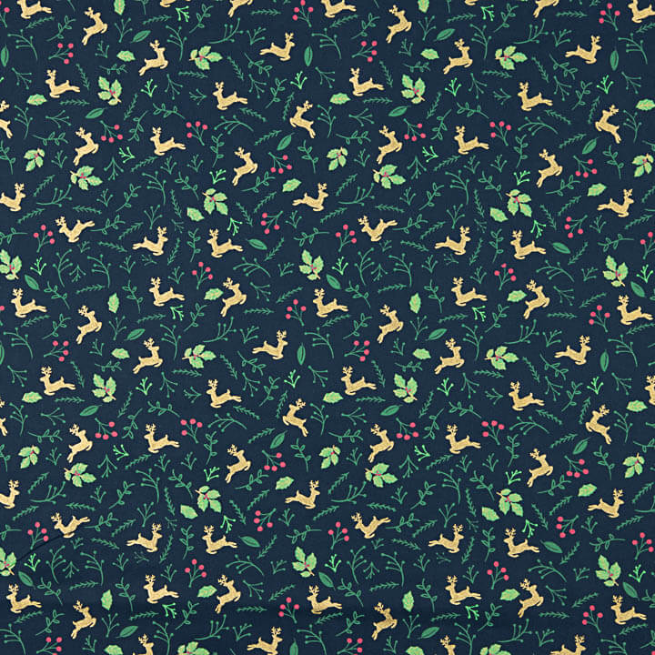 Christmas Poplin: Reindeer and Blue Holly - Ribes y Casals