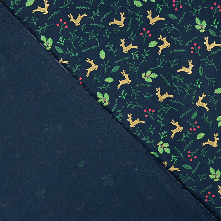 Christmas Poplin: Reindeer and Blue Holly - Ribes y Casals