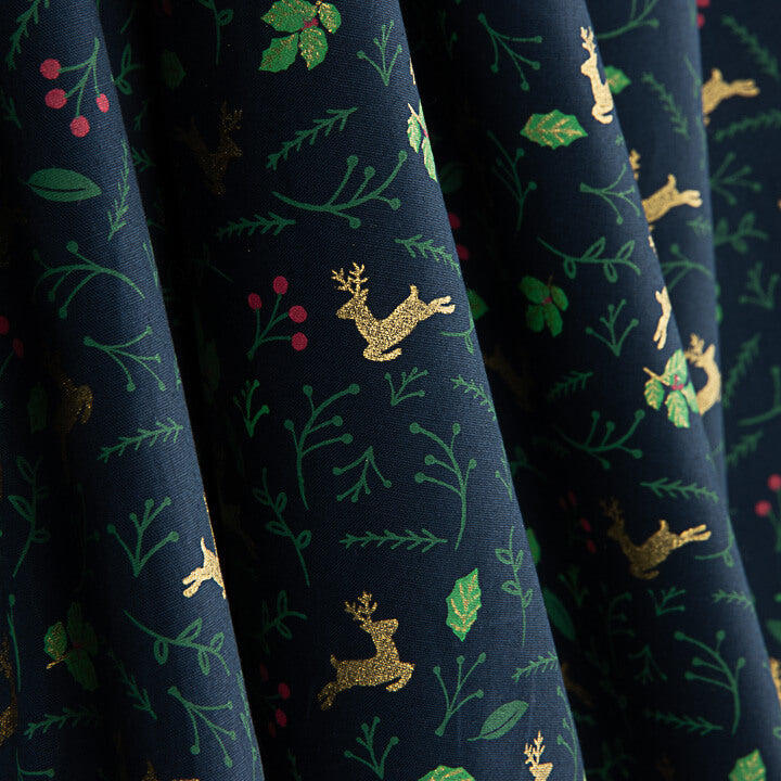 Christmas Poplin: Reindeer and Blue Holly - Ribes y Casals