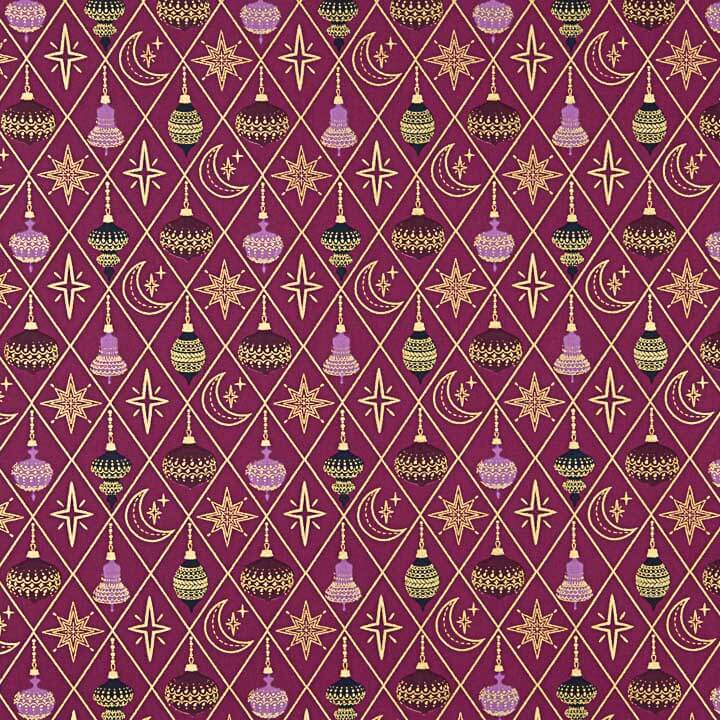Christmas Poplin with Maroon Baubles and Stars - Ribes y Casals
