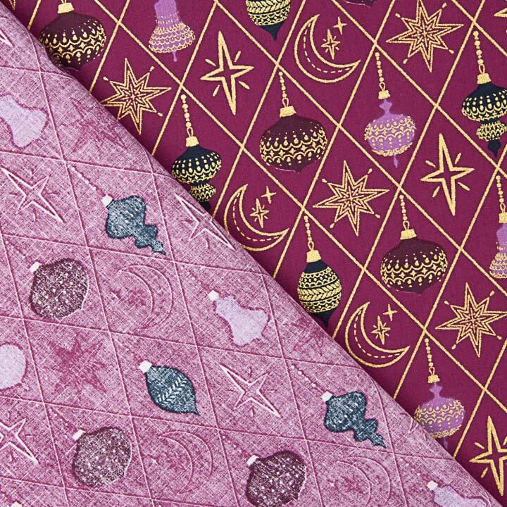 Christmas Poplin with Maroon Baubles and Stars - Ribes y Casals