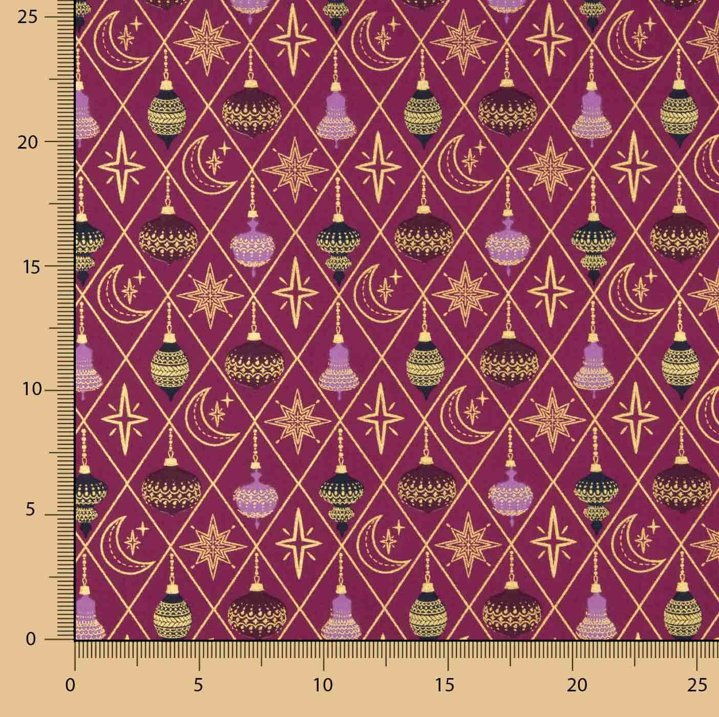 Christmas Poplin with Maroon Baubles and Stars - Ribes y Casals