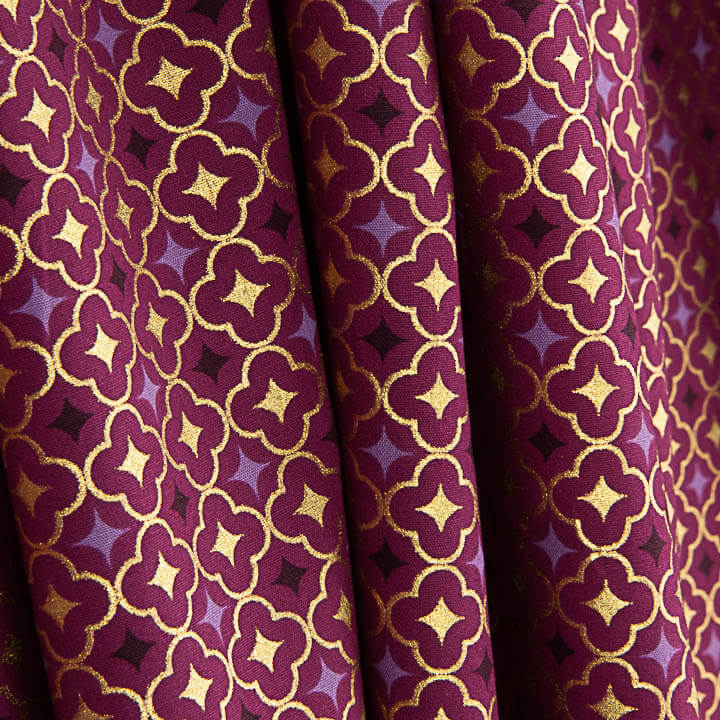 Gold and Maroon Geometric Christmas Poplin - Ribes y Casals