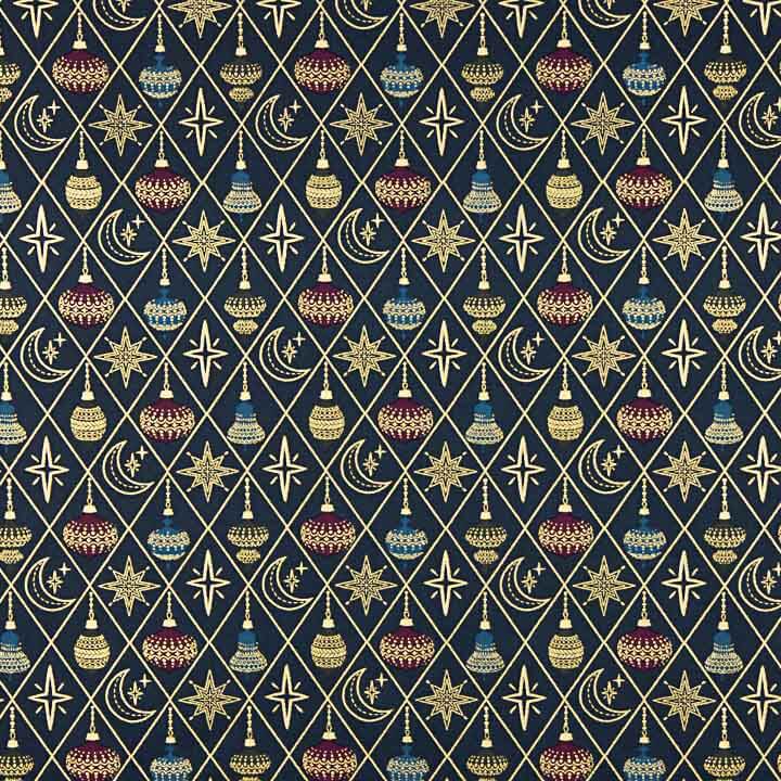 Christmas Poplin with Baubles and Stars in Navy Blue - Ribes y Casals