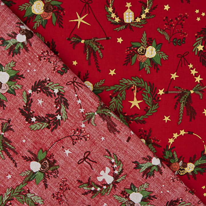 Christmas Poplin Wreaths – Red - Ribes y Casals