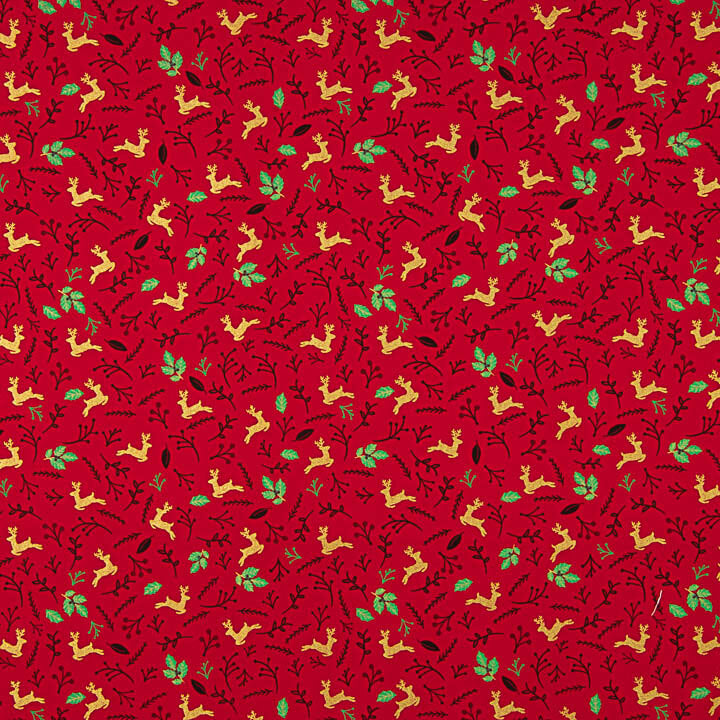 Christmas Poplin with Reindeer and Red Holly - Ribes y Casals