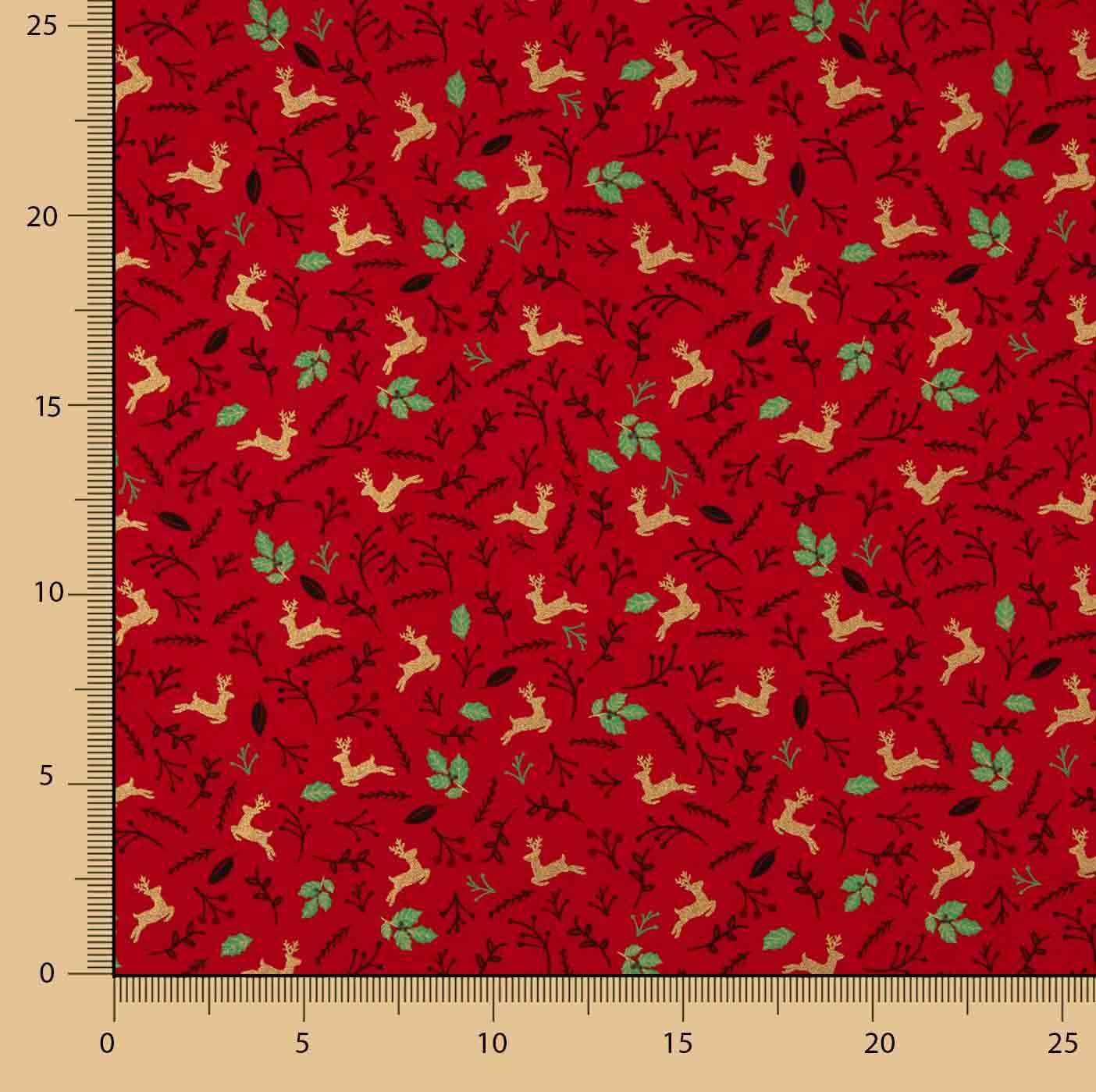 Christmas Poplin with Reindeer and Red Holly - Ribes y Casals