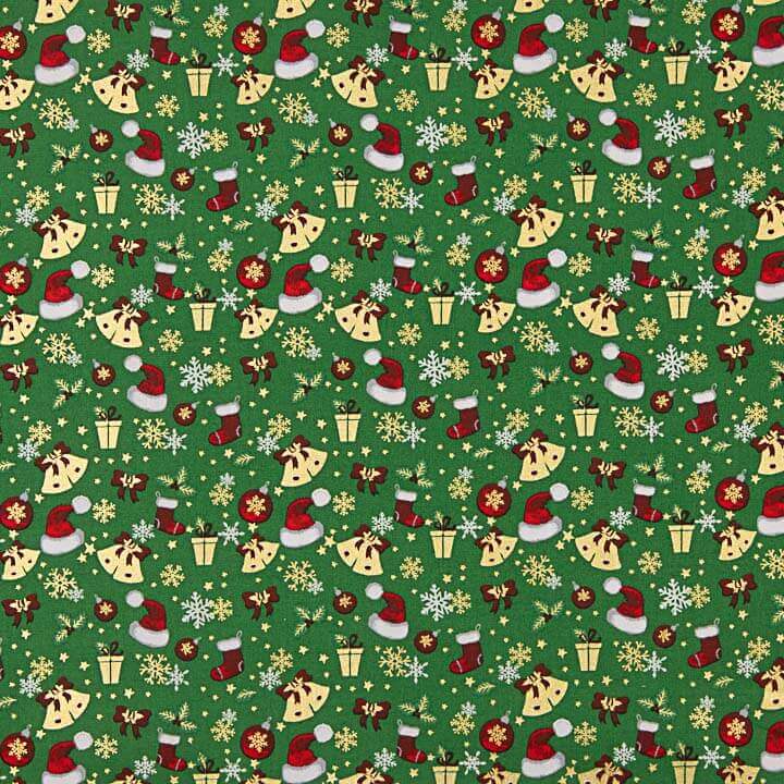 Christmas poplin with Christmas prints – Green - Ribes y Casals