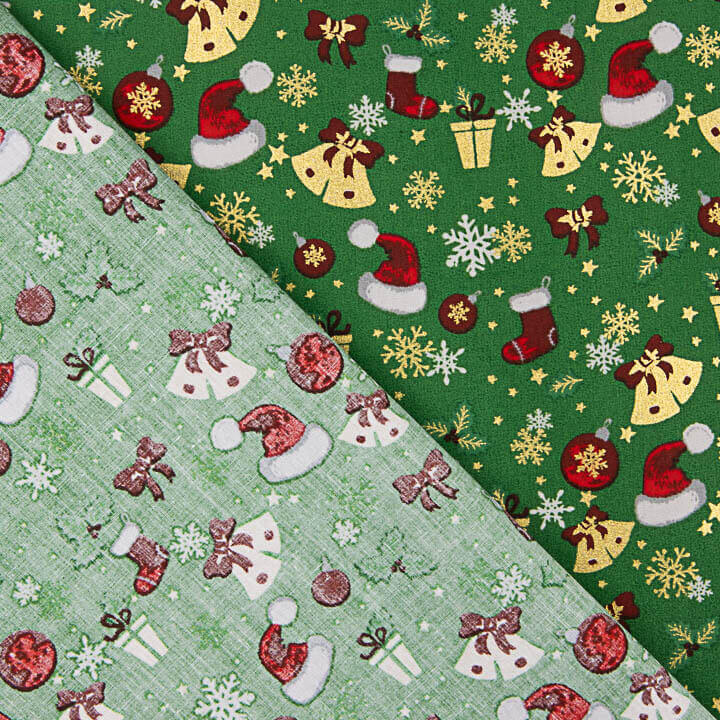 Christmas poplin with Christmas prints – Green - Ribes y Casals
