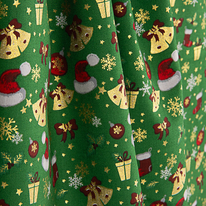 Christmas poplin with Christmas prints – Green - Ribes y Casals