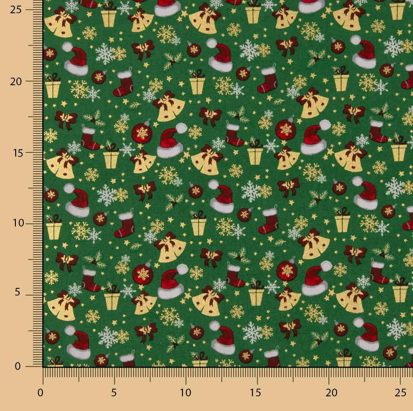 Christmas poplin with Christmas prints – Green - Ribes y Casals
