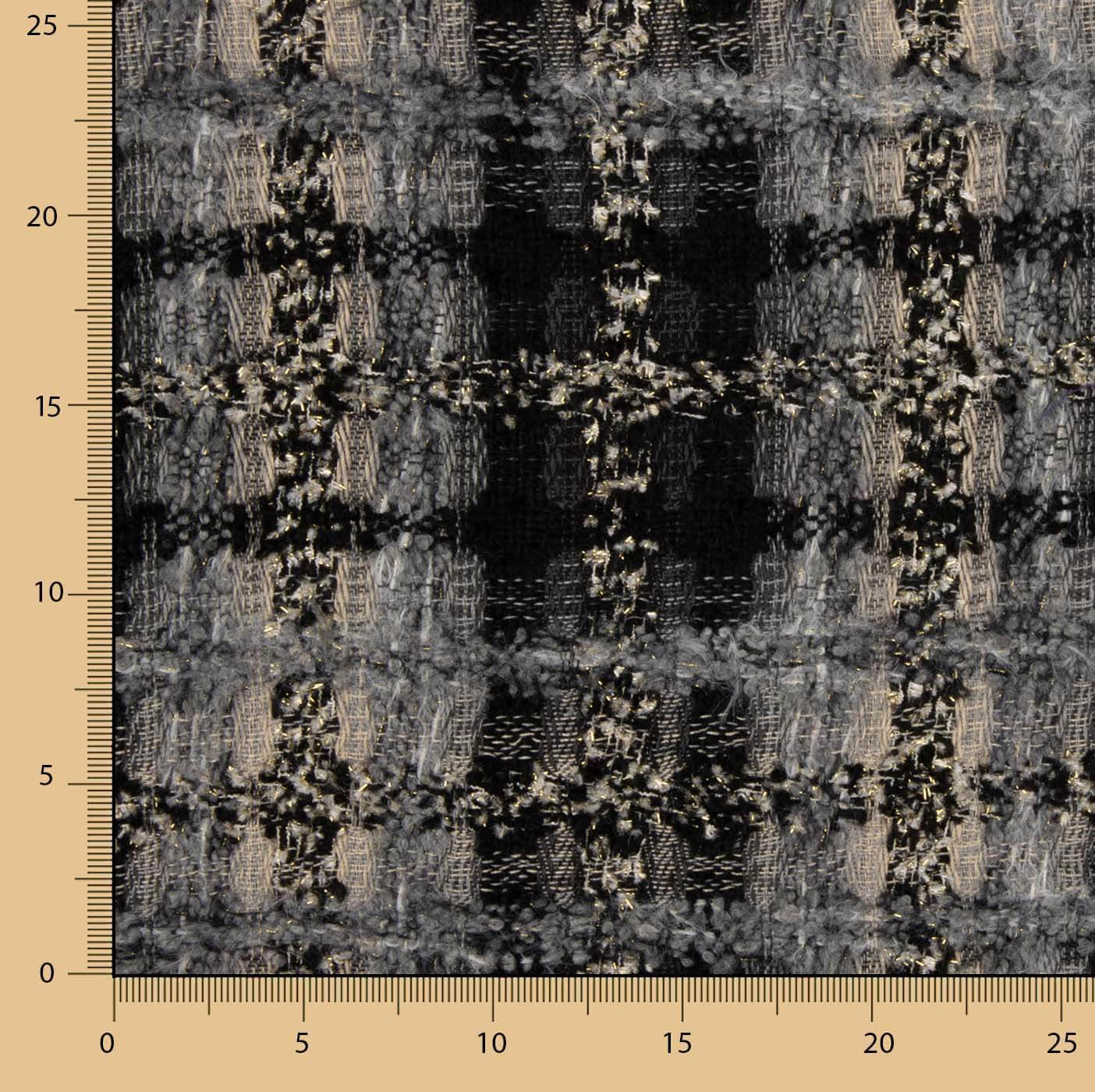 Grey and Black Mosaic Wool Tweed with Gold Lurex - Ribes y Casals