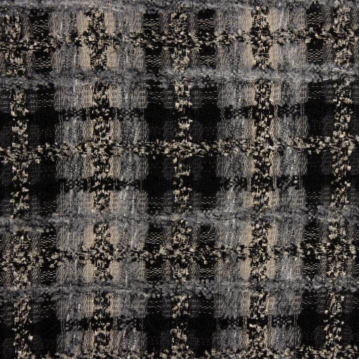 Grey and Black Mosaic Wool Tweed with Gold Lurex - Ribes y Casals