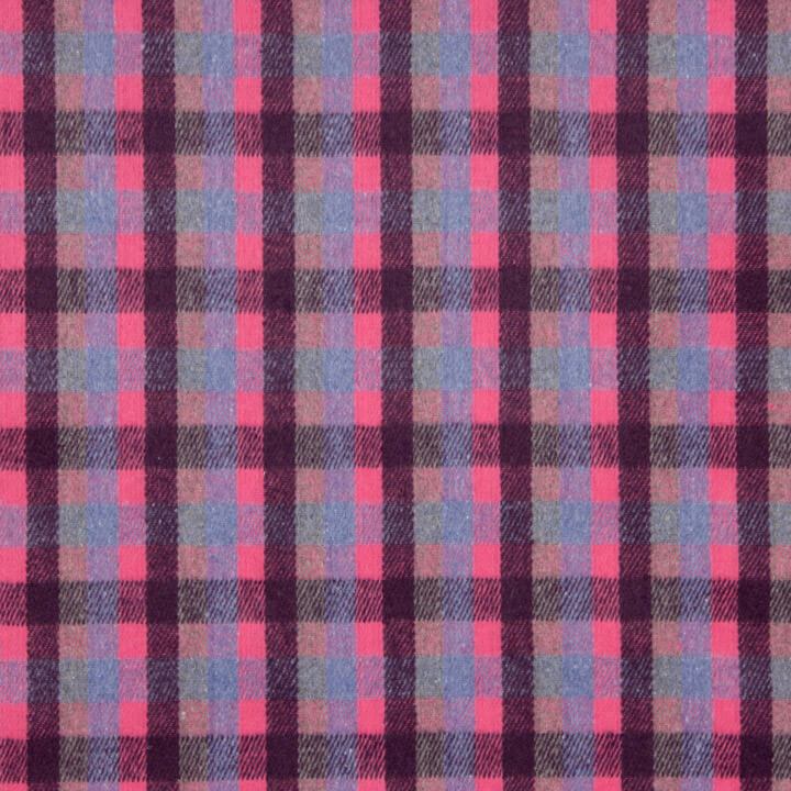 Glenmore Wool Loden in Fuchsia and Blue Checks - Ribes y Casals