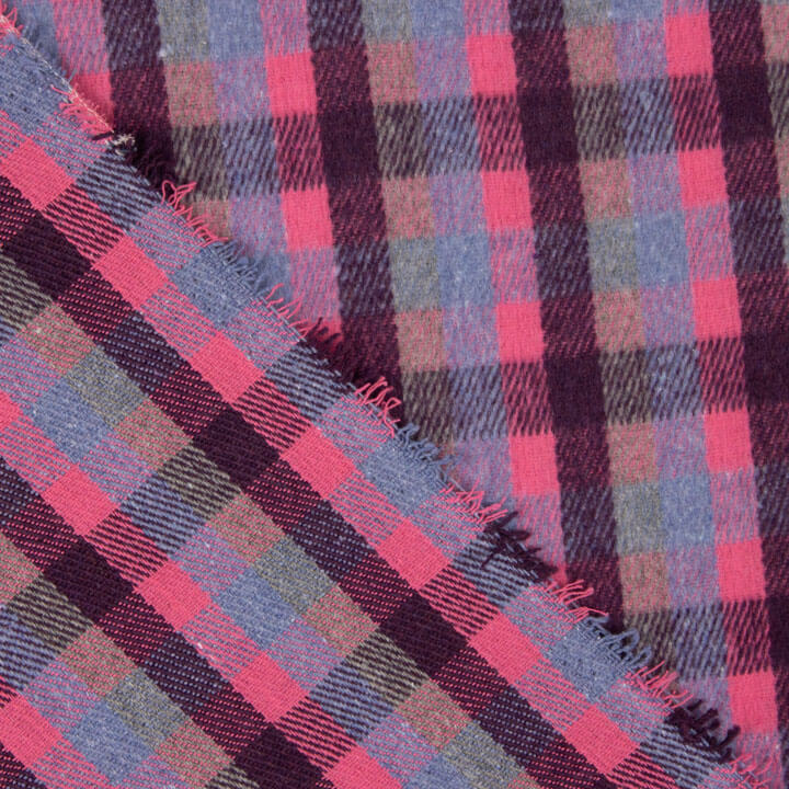 Glenmore Wool Loden in Fuchsia and Blue Checks - Ribes y Casals