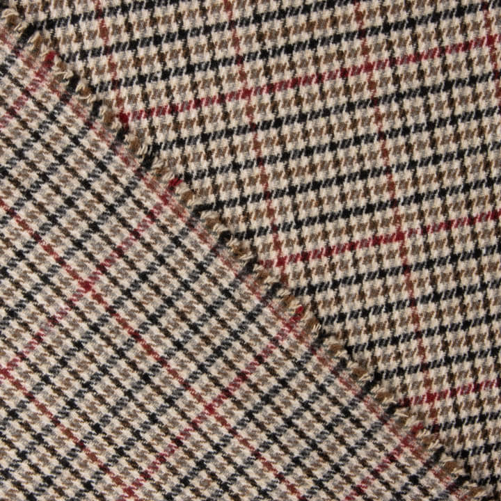 Beige, Black and Red Houndstooth Wool Loden - Ribes y Casals