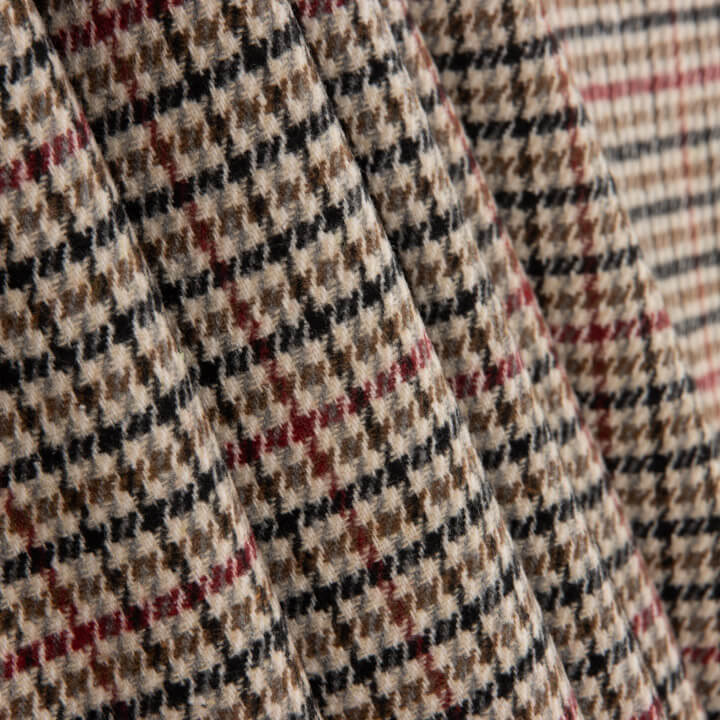 Beige, Black and Red Houndstooth Wool Loden - Ribes y Casals