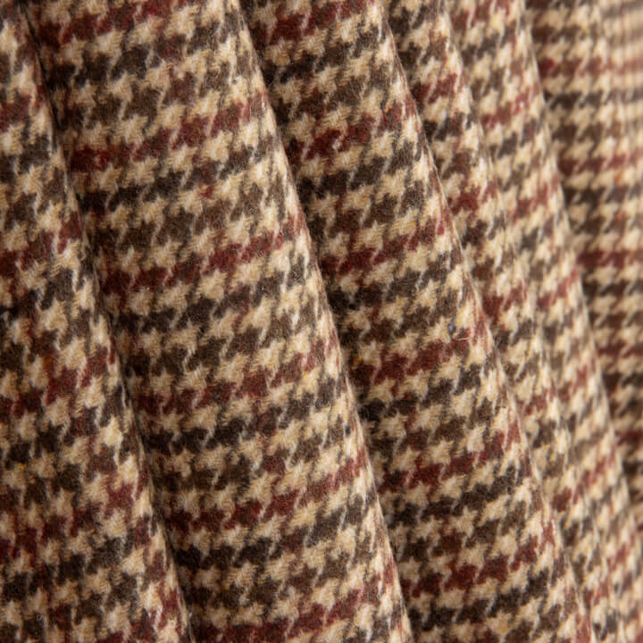 Beige and Maroon Houndstooth Wool Loden - Ribes y Casals
