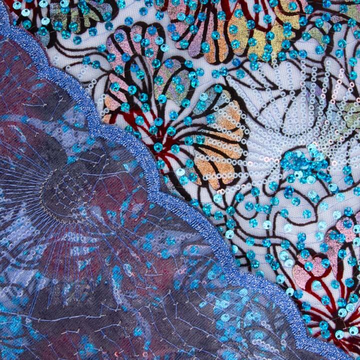 Embroidered and Sequined Flocked Tulle – Blue Garden - Ribes y Casals