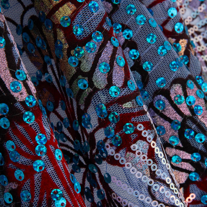 Embroidered and Sequined Flocked Tulle – Blue Garden - Ribes y Casals