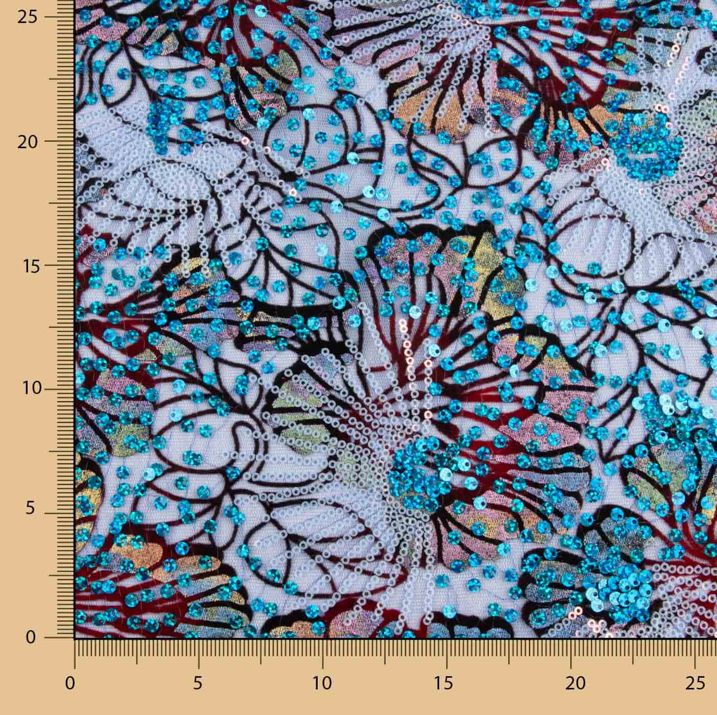 Embroidered and Sequined Flocked Tulle – Blue Garden - Ribes y Casals