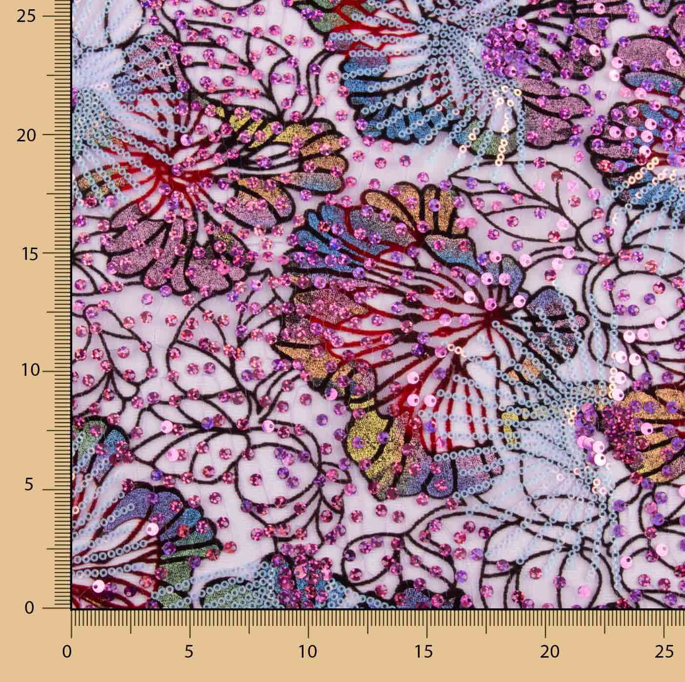 Embroidered and Sequin Tulle in Purple Garden Colour - Ribes y Casals