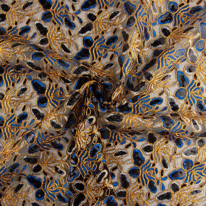 Alhambra Blue Embroidered with Sequin Fabric - Ribes y Casals