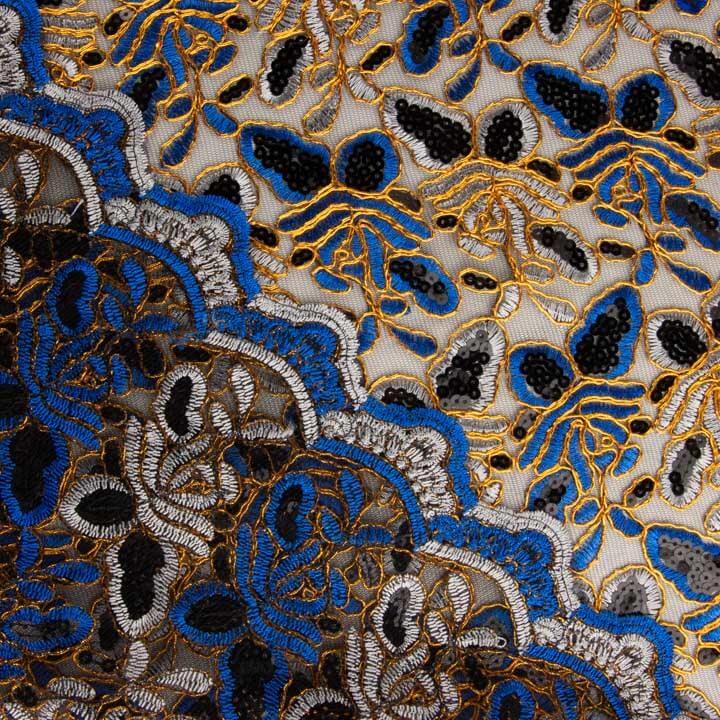 Alhambra Blue Embroidered with Sequin Fabric - Ribes y Casals