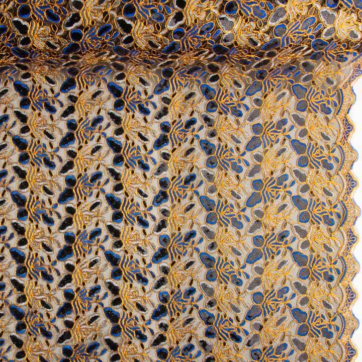 Alhambra Blue Embroidered with Sequin Fabric - Ribes y Casals