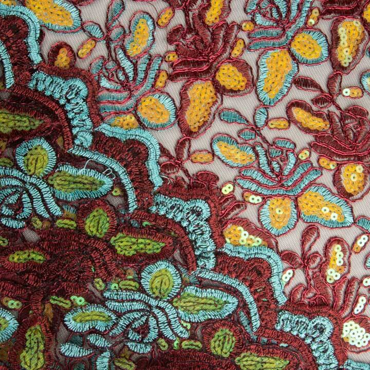 Red Alhambra Embroidered with Sequin Fabric - Ribes y Casals