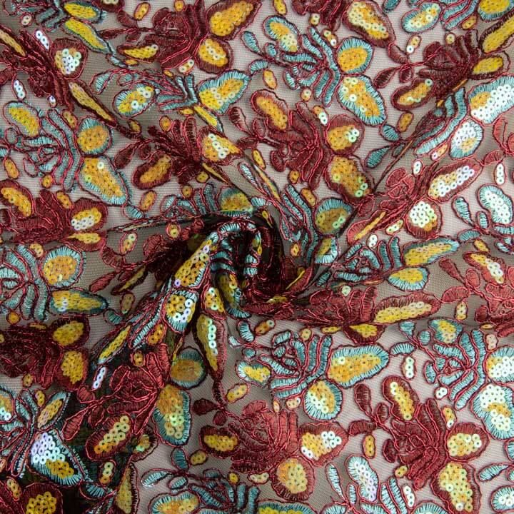 Red Alhambra Embroidered with Sequin Fabric - Ribes y Casals