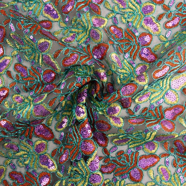 Embroidered Sequin Fabric with Orange/Yellow Alhambra Sequins - Ribes y Casals