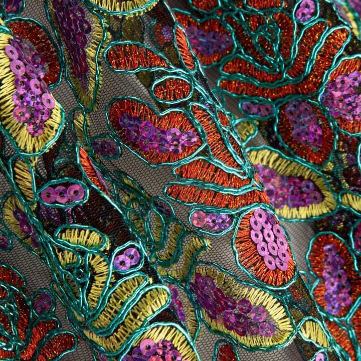 Embroidered Sequin Fabric with Orange/Yellow Alhambra Sequins - Ribes y Casals