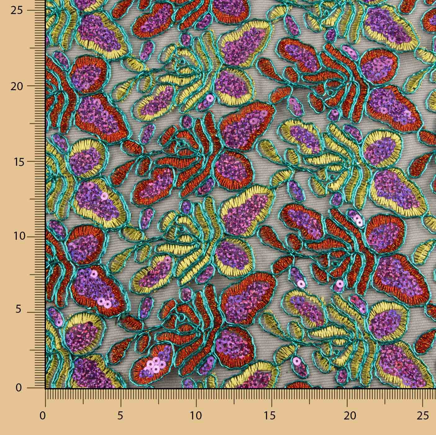 Embroidered Sequin Fabric with Orange/Yellow Alhambra Sequins - Ribes y Casals