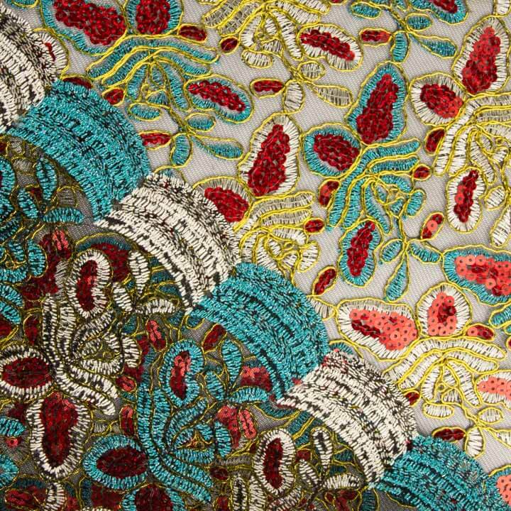 Rebroded Embroidery with Turquoise Alhambra Sequins - Ribes y Casals