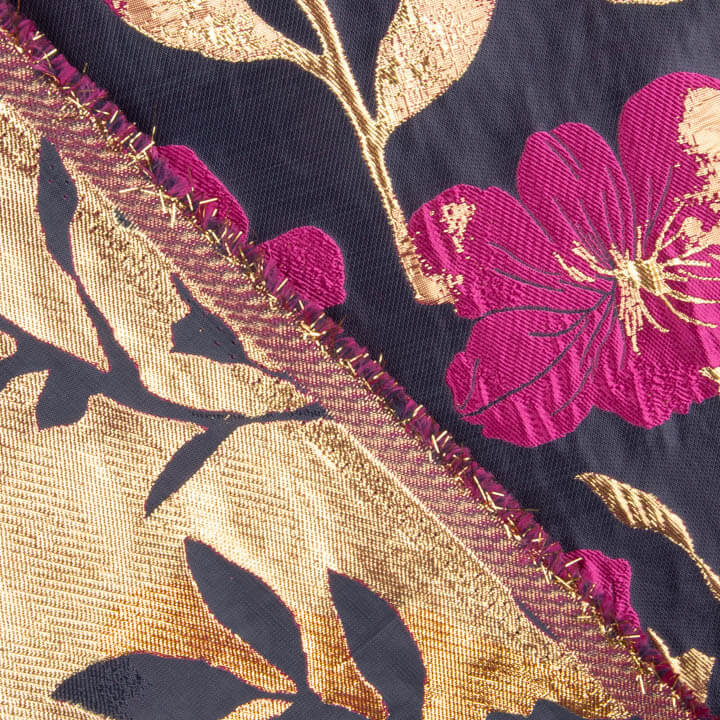 Blue, Fuchsia and Gold Magnolia Fantasy Brocade - Ribes y Casals