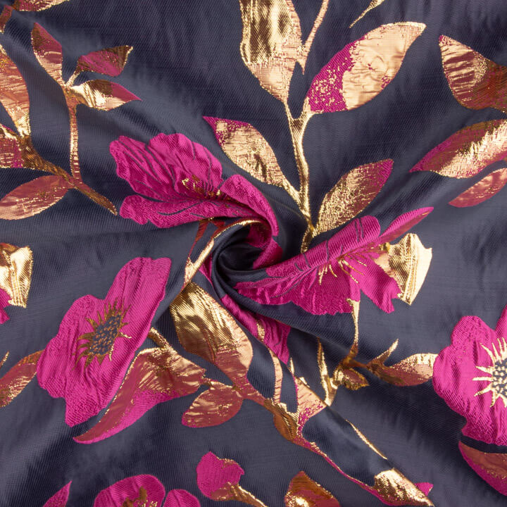 Blue, Fuchsia and Gold Magnolia Fantasy Brocade - Ribes y Casals