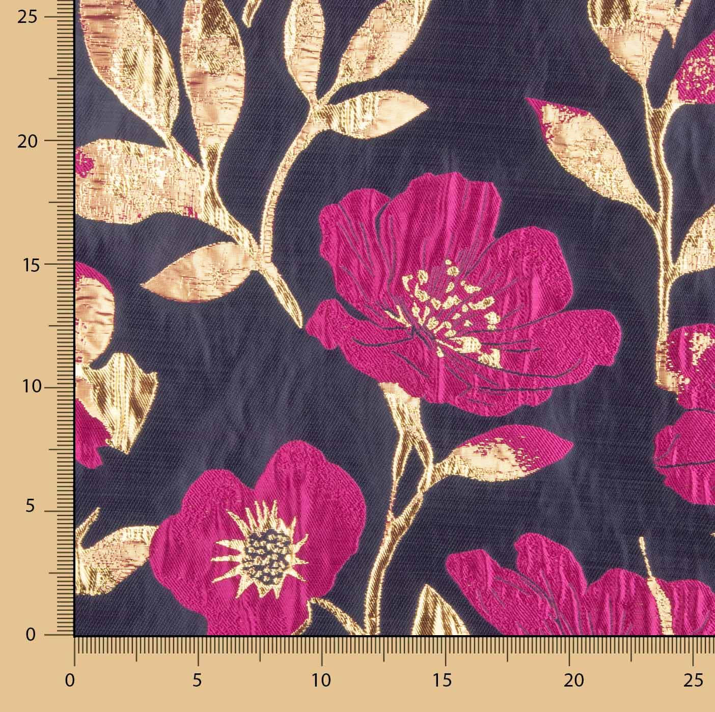 Blue, Fuchsia and Gold Magnolia Fantasy Brocade - Ribes y Casals