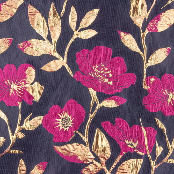 Blue, Fuchsia and Gold Magnolia Fantasy Brocade - Ribes y Casals